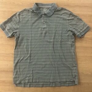 Eddie Bauer 100% Cotton Short Sleeve Collared Shirt Green Stripe Mens Large